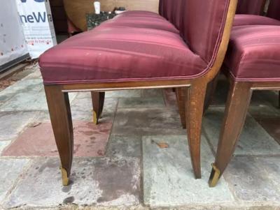 Jean Pascaud Stunning Set 10 Jean Pascaud French Mahogany Upholstered Chairs Bronze Sabots