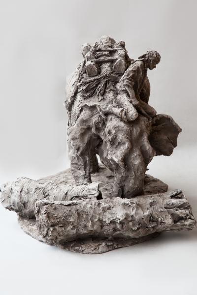 Jean Paul Gourdon INDIAN ELEPHANT WITH A MAHOUT IN GREY TERRACOTTA by Jean Paul Gourdon born 1956