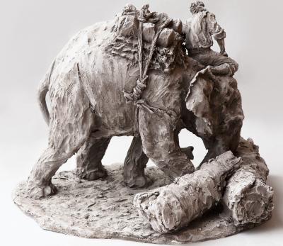 Jean Paul Gourdon INDIAN ELEPHANT WITH A MAHOUT IN GREY TERRACOTTA by Jean Paul Gourdon born 1956