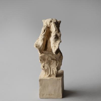 Jean Paul Gourdon SCULPTURE OF HARES HEAD WITH EARS FOLDED MOUNTED ON A SQUARE SOCLE 