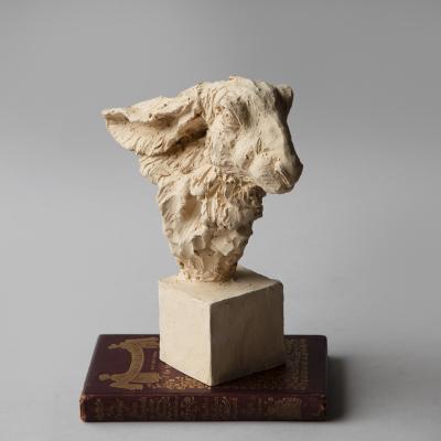 Jean Paul Gourdon SCULPTURE OF HARES HEAD WITH EARS FOLDED MOUNTED ON A SQUARE SOCLE 