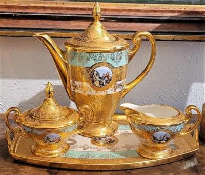 Jean Paul Lemieux Le Mieux 7 Piece 24kt Gold Porcelain Set
