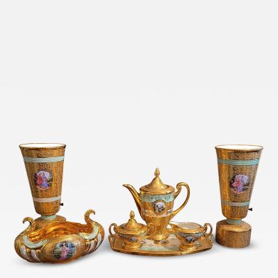 Jean Paul Lemieux Le Mieux 7 Piece 24kt Gold Porcelain Set