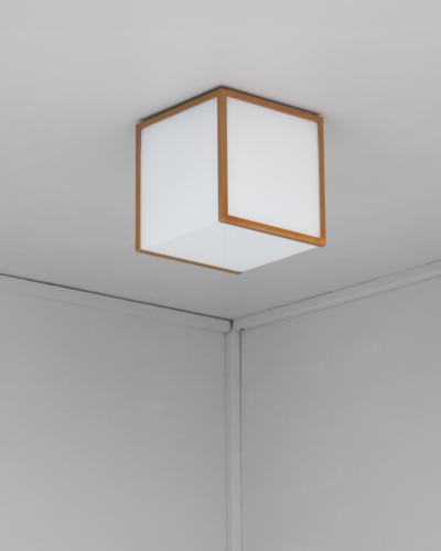 Jean Perzel 2 Fine French 1970s Cubical Glass and Brass Flush Mounts by Perzel