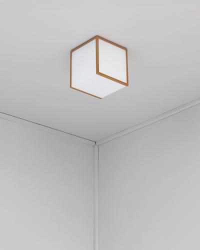 Jean Perzel 2 Fine French 1970s Cubical Glass and Brass Flush Mounts by Perzel