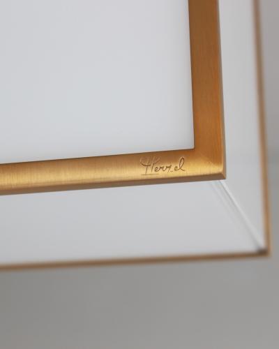 Jean Perzel 2 Fine French 1970s Cubical Glass and Brass Flush Mounts by Perzel