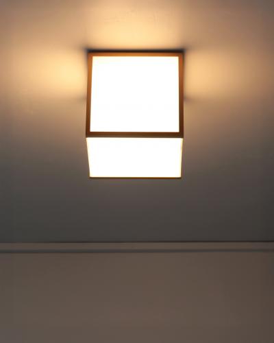 Jean Perzel 2 Fine French 1970s Cubical Glass and Brass Flush Mounts by Perzel