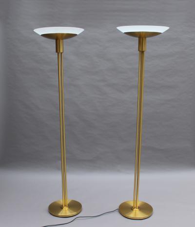 Jean Perzel 2 Fine French Mid Century Bronze and Glass Floor Lamps by Perzel