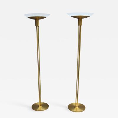 Jean Perzel 2 Fine French Mid Century Bronze and Glass Floor Lamps by Perzel