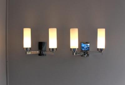 Jean Perzel 2 Pairs of Fine French 1960 s Chrome and Glass Sconces by Perzel
