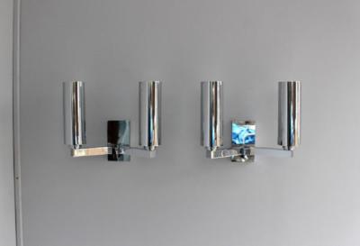 Jean Perzel 2 Pairs of Fine French 1960 s Chrome and Glass Sconces by Perzel