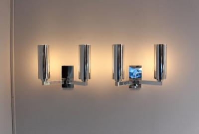 Jean Perzel 2 Pairs of Fine French 1960 s Chrome and Glass Sconces by Perzel