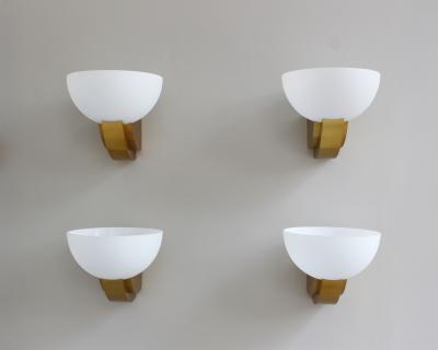 Jean Perzel 2 Pairs of Fine French Art Deco Bronze and Glass Sconces by Jean Perzel