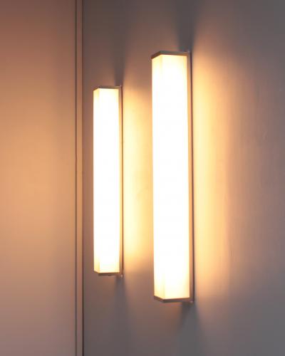 Jean Perzel 2 pairs of Fine French 1960s Glass and Nickel Chrome Sconces by Perzel