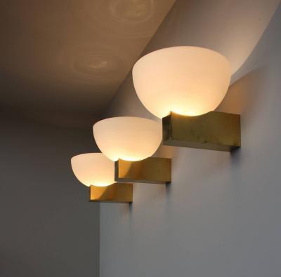 Jean Perzel 20 French Art Deco Bronze and White Glass Sconces by Jean Perzel