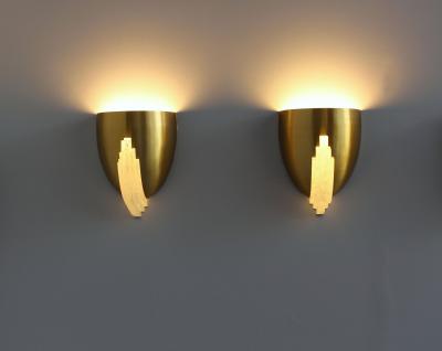 Jean Perzel 3 Fine French Art Deco Bronze and Crystal Clear Glass Sconces by Jean Perzel