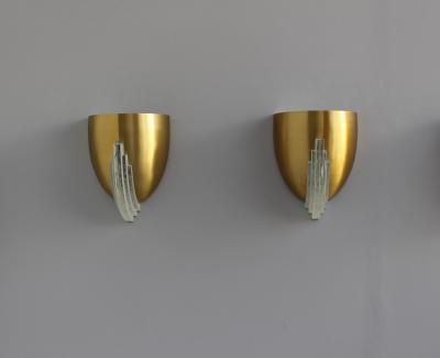Jean Perzel 3 Fine French Art Deco Bronze and Crystal Clear Glass Sconces by Jean Perzel