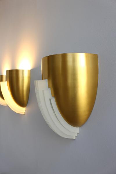 Jean Perzel 3 Fine French Art Deco Bronze and Crystal Clear Glass Sconces by Jean Perzel