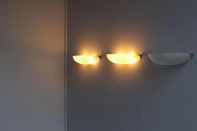 Jean Perzel 3 Fine French Art Deco Fluted Glass and Bronze Wall Lights by Perzel