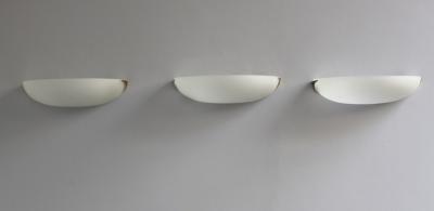 Jean Perzel 3 Fine French Art Deco Fluted Glass and Bronze Wall Lights by Perzel