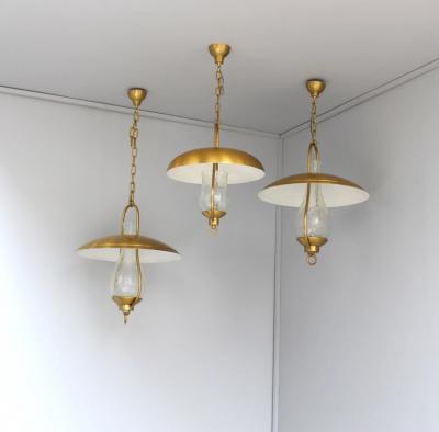 Jean Perzel 3 Fine French Bronze and Craquel Glass Hanging Lanterns by Jean Perzel