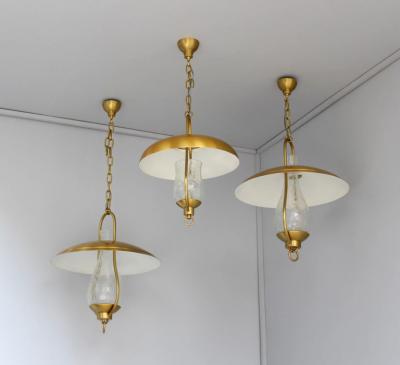 Jean Perzel 3 Fine French Bronze and Craquel Glass Hanging Lanterns by Jean Perzel