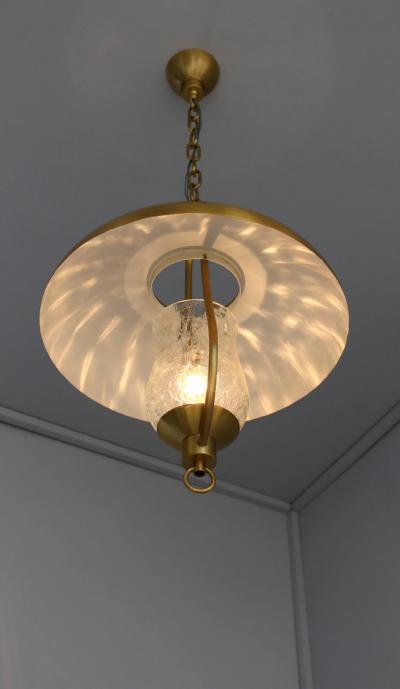 Jean Perzel 3 Fine French Bronze and Craquel Glass Hanging Lanterns by Jean Perzel