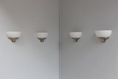 Jean Perzel 3 pairs of Fine French Art Deco Brushed Nickel and Glass Sconces by Jean Perzel