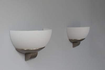 Jean Perzel 3 pairs of Fine French Art Deco Brushed Nickel and Glass Sconces by Jean Perzel