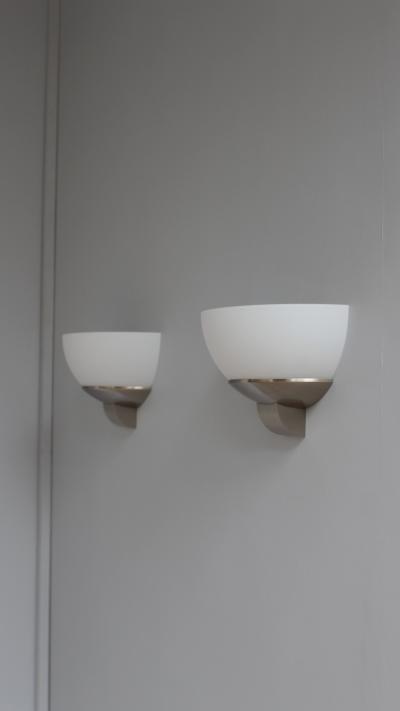 Jean Perzel 3 pairs of Fine French Art Deco Brushed Nickel and Glass Sconces by Jean Perzel