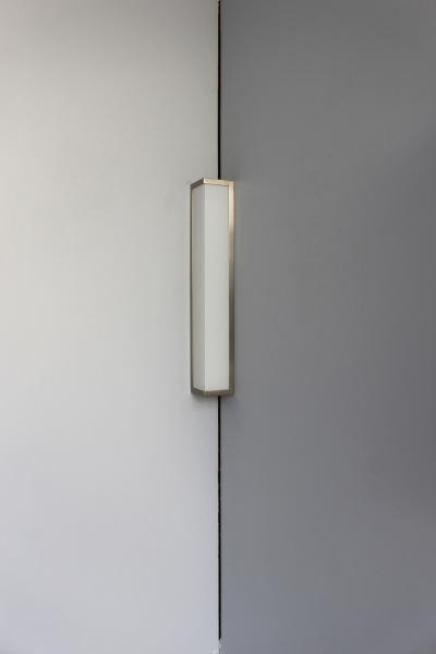 Jean Perzel 6 Fine French Art Deco Brushed Nickel and Glass Angle Sconces by Perzel