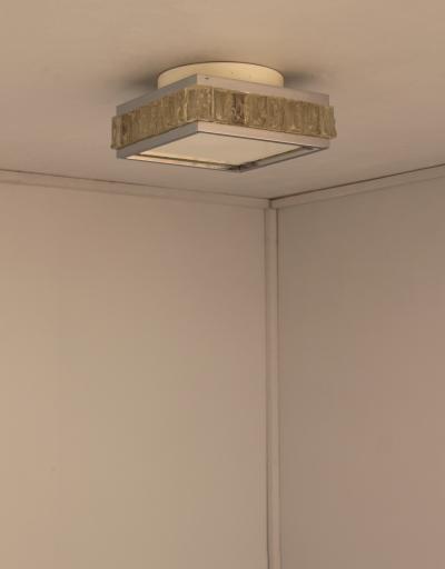 Jean Perzel A Fine French 1970 Square Glass and Chrome Flush Mount by Jean Perzel