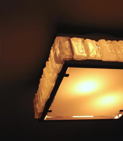 Jean Perzel A Fine French 1970 Square Glass and Chrome Flush Mount by Jean Perzel