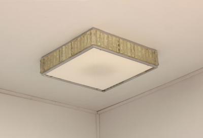 Jean Perzel A Fine French 1970 Square Glass and Chrome Flush Mount by Jean Perzel