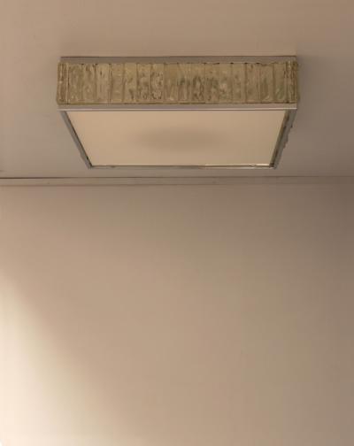 Jean Perzel A Fine French 1970 Square Glass and Chrome Flush Mount by Jean Perzel