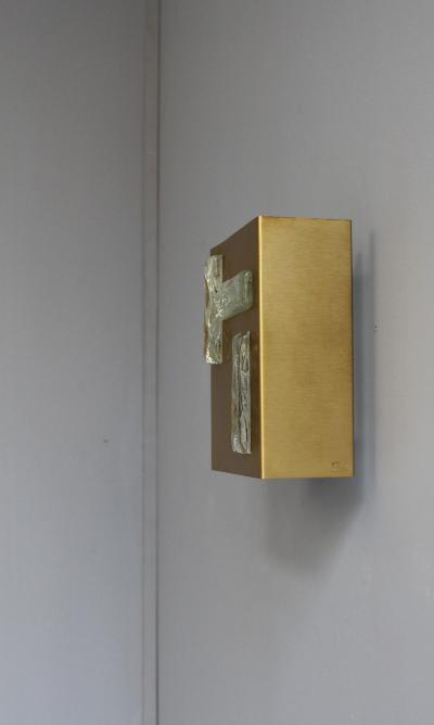 Jean Perzel A French 1970s Bronze and Glass Slab Sconce by Perzel
