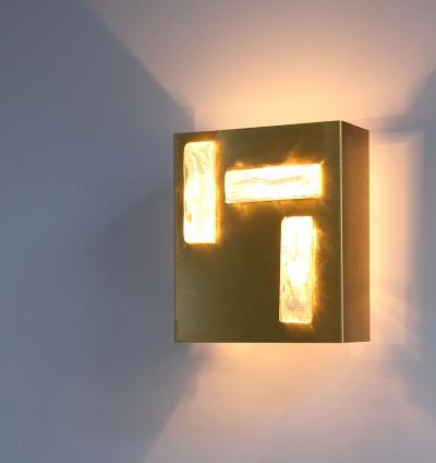 Jean Perzel A French 1970s Bronze and Glass Slab Sconce by Perzel