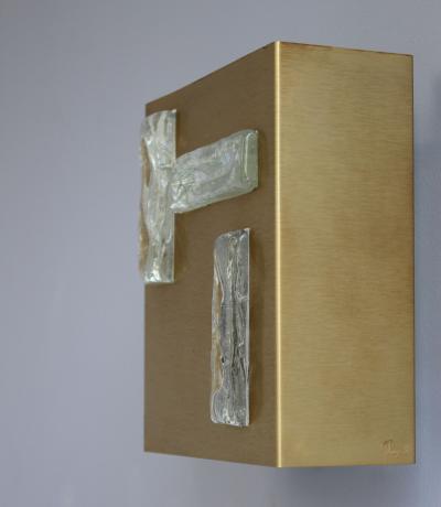Jean Perzel A French 1970s Bronze and Glass Slab Sconce by Perzel