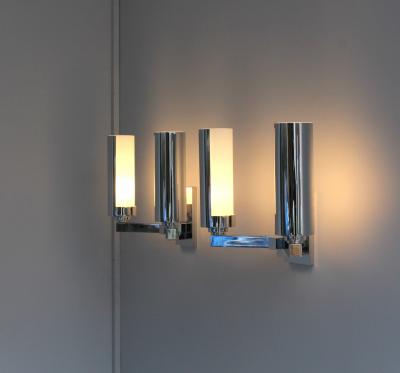 Jean Perzel A Pair of Fine French Art Deco Chrome and Glass Sconces by Perzel