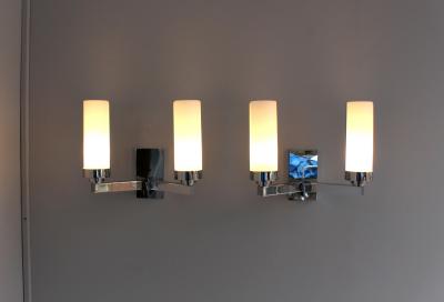 Jean Perzel A Pair of Fine French Art Deco Chrome and Glass Sconces by Perzel