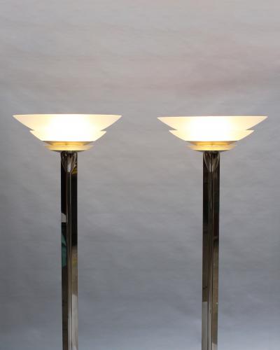 Jean Perzel A Pair of Fine French Art Deco Nickel and Glass Floor Lamps by Perzel