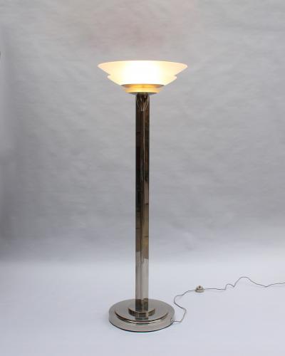 Jean Perzel A Pair of Fine French Art Deco Nickel and Glass Floor Lamps by Perzel