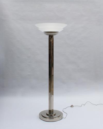 Jean Perzel A Pair of Fine French Art Deco Nickel and Glass Floor Lamps by Perzel