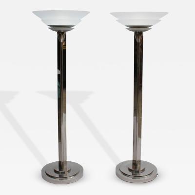 Jean Perzel A Pair of Fine French Art Deco Nickel and Glass Floor Lamps by Perzel