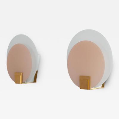 Jean Perzel A Pair of Fine French Art Deco White and Pink Glass Wall Lights by Jean Perzel