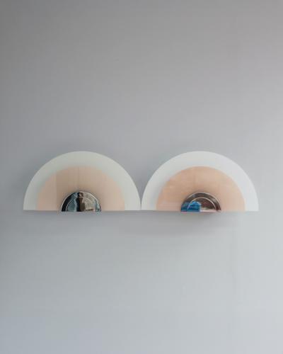 Jean Perzel A Pair of Fine French Art Deco White and Pink Glass Wall Lights by Jean Perzel