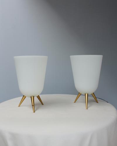 Jean Perzel A Pair of Fine French Mid Century Glass and Bronze Table Lamps by Jean Perzel