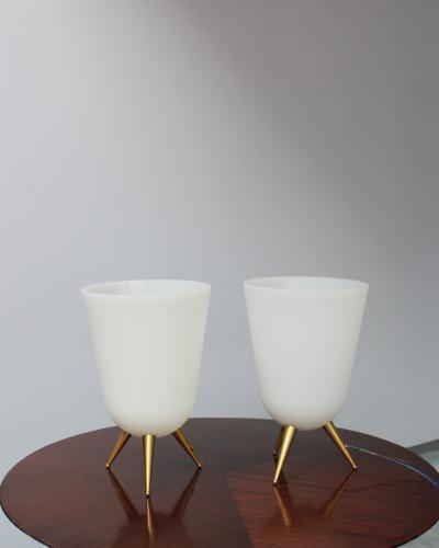 Jean Perzel A Pair of Fine French Mid Century Glass and Bronze Table Lamps by Jean Perzel