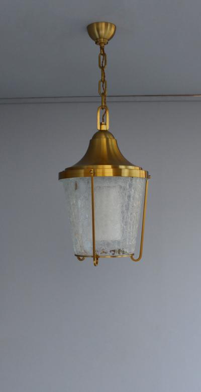 Jean Perzel A Pair of Hanging Bronze and craquel glass Lanterns by Jean Perzel