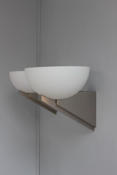 Jean Perzel A pair of Fine French Art Deco Brushed Nickel and Glass Sconces by Jean Perzel